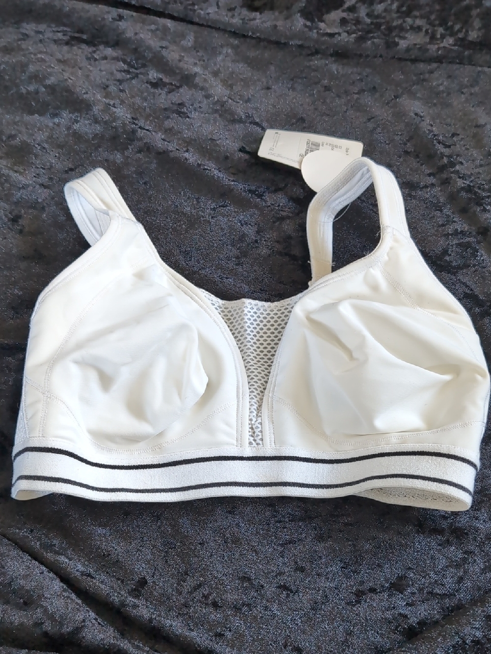 Wireless White Sports Bra with Striped Elastic Band, Performance Bra